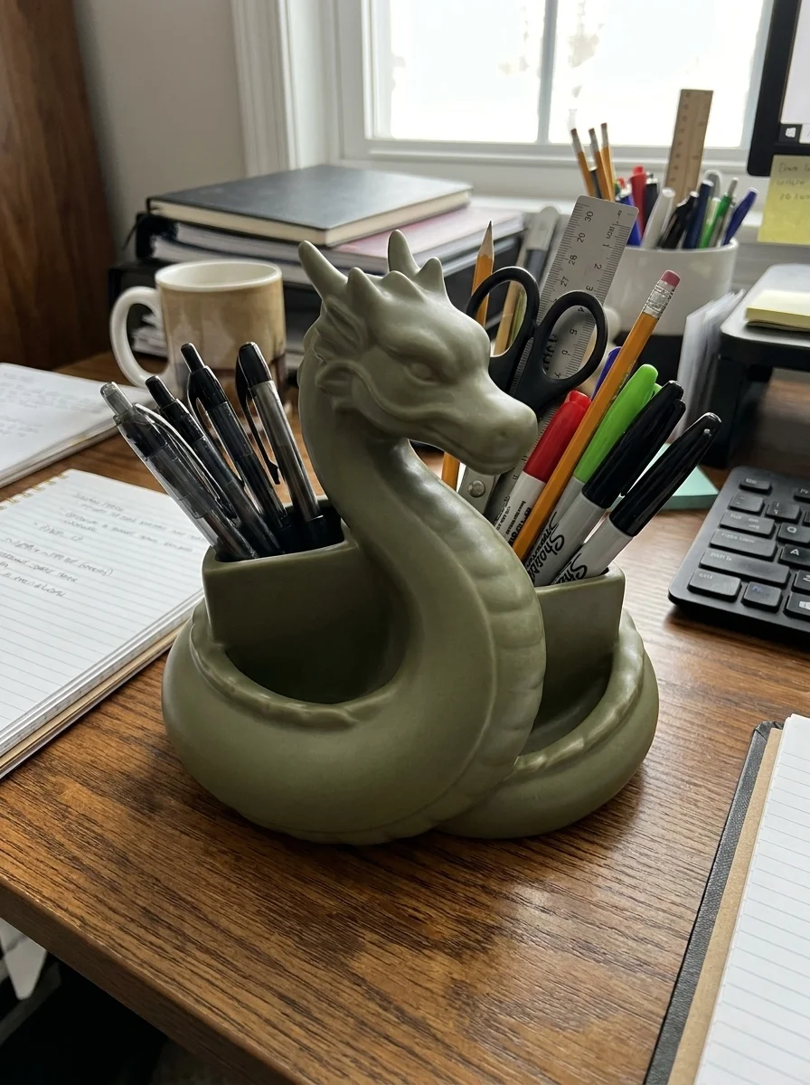 Majestic Dragon Head Desk Organizer – Mythical Pen Holder & Stationery Caddy 3d model