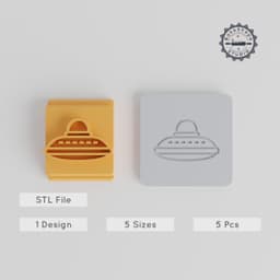 UFO Stamp Tile Set, 5 Sizes, 20-40mm, Alien Craft Design for Clay, Cookies, Fondant & Soft Materials PRODUCT_3388 3d model