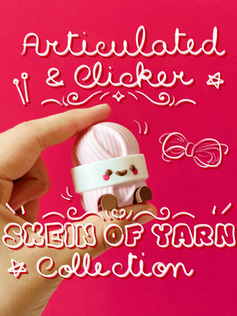 Cute Articulated & Clicker Skein of Yarn | Print-in-place | Support-free 3d model