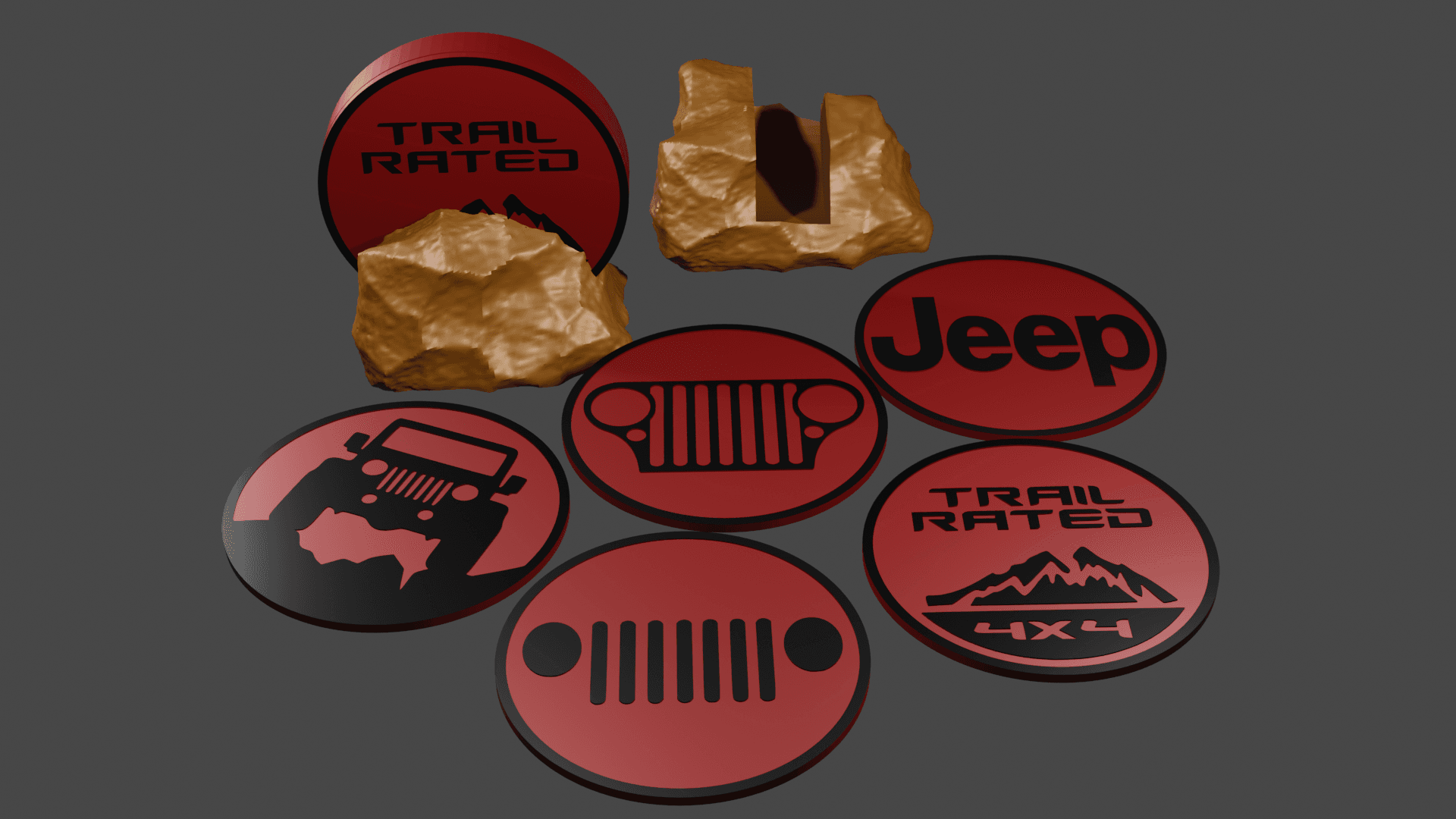 Jeep Table Coasters with Rock Holder 3d model