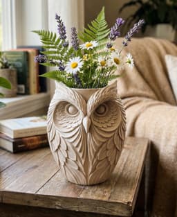 Sculptural Owl Vase - Intricate Feather Detail Home Decor Planter 3d model