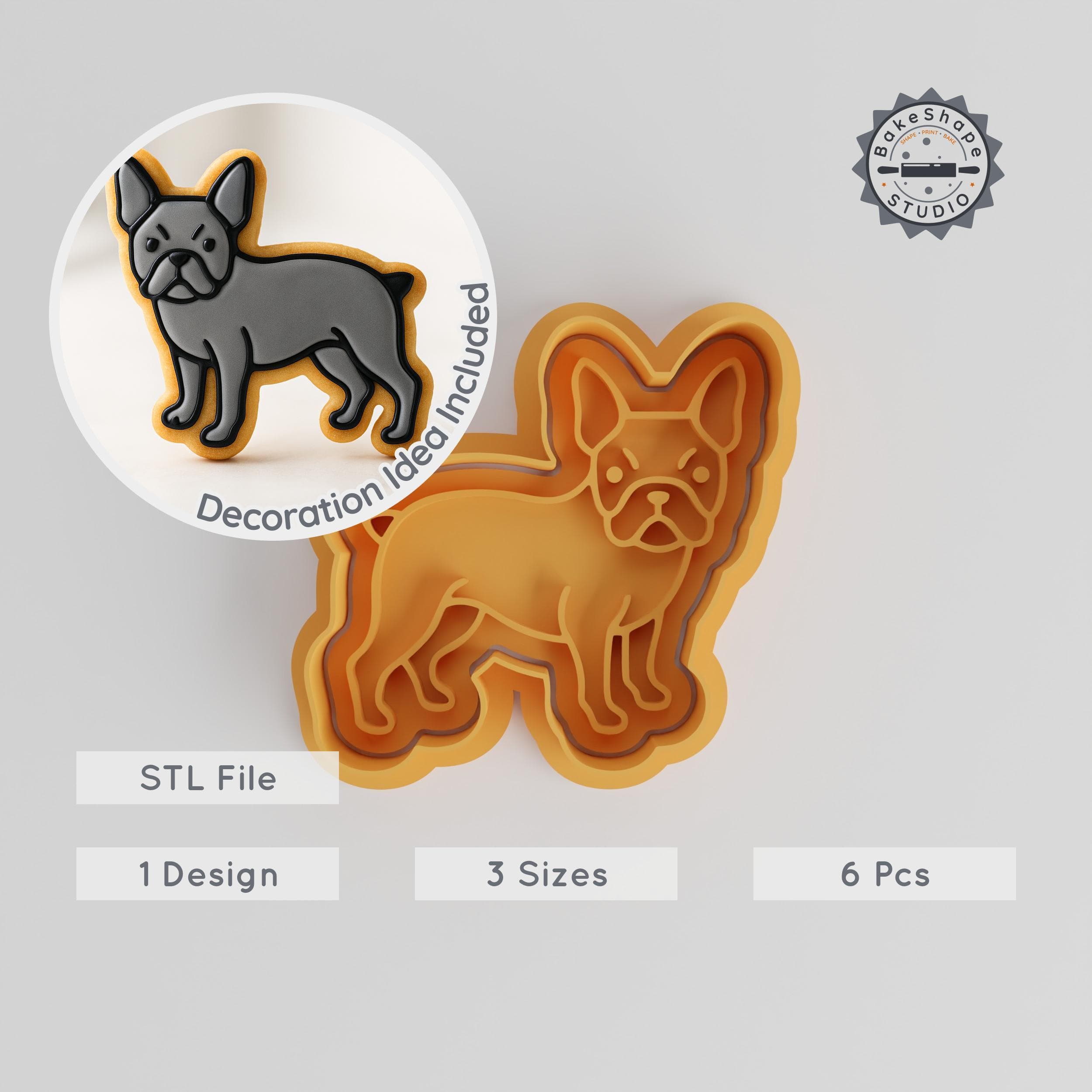 Boston Terrier Cookie Cutter & Stamp Set, Terrier Puppy Shapes for Fondant, Dog Lover's Pack, Sizes S/M/L PRODUCT_276 3d model