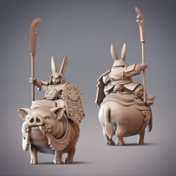 Rabbitfolk Patrolman and Battle Boar - Bronze Fang, Guanghan Patrolman and Thunder Bristle, Battle Boar (Pre-supported) 3d model