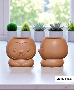 Kawaii Sloth Pot – Cute Character STL for Mini Plants 3d model
