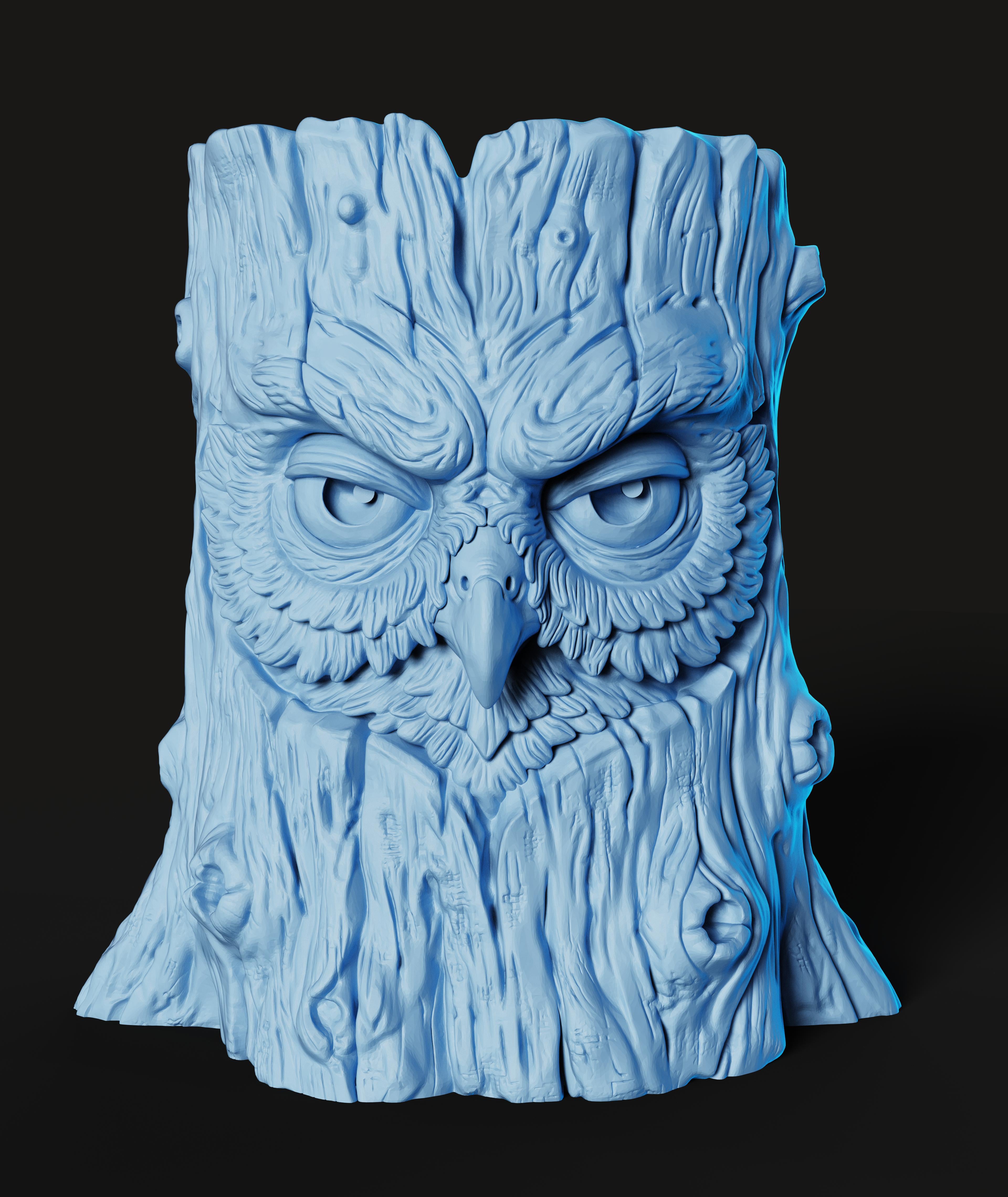 Owl Tree Stump Planter STL | Decor 3D Print | Textured 3d model