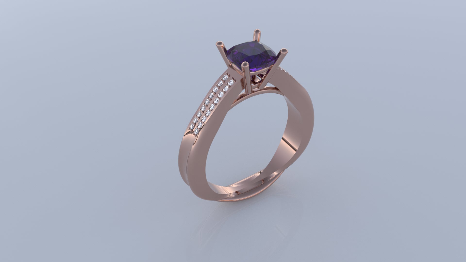 Cathedral Solitaire Ring - 6mm Square Stone 3d model