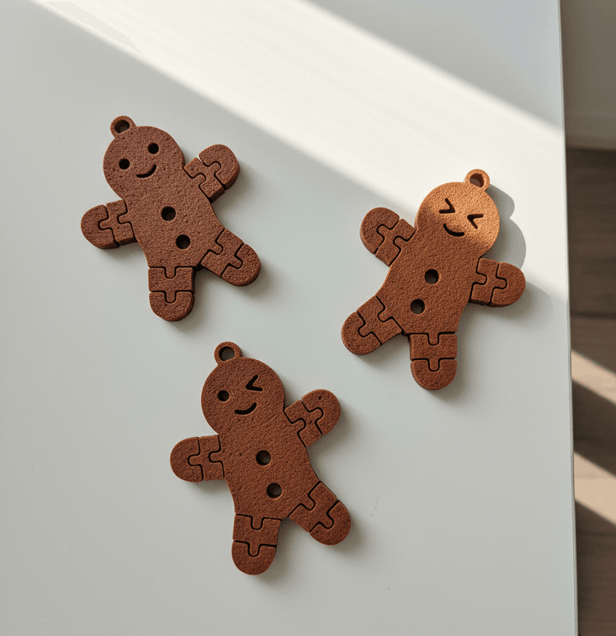 Gingerbread Flexi Keychains – Set of 3 with Different Smiles - Christmas Cookies Keychains 3d model