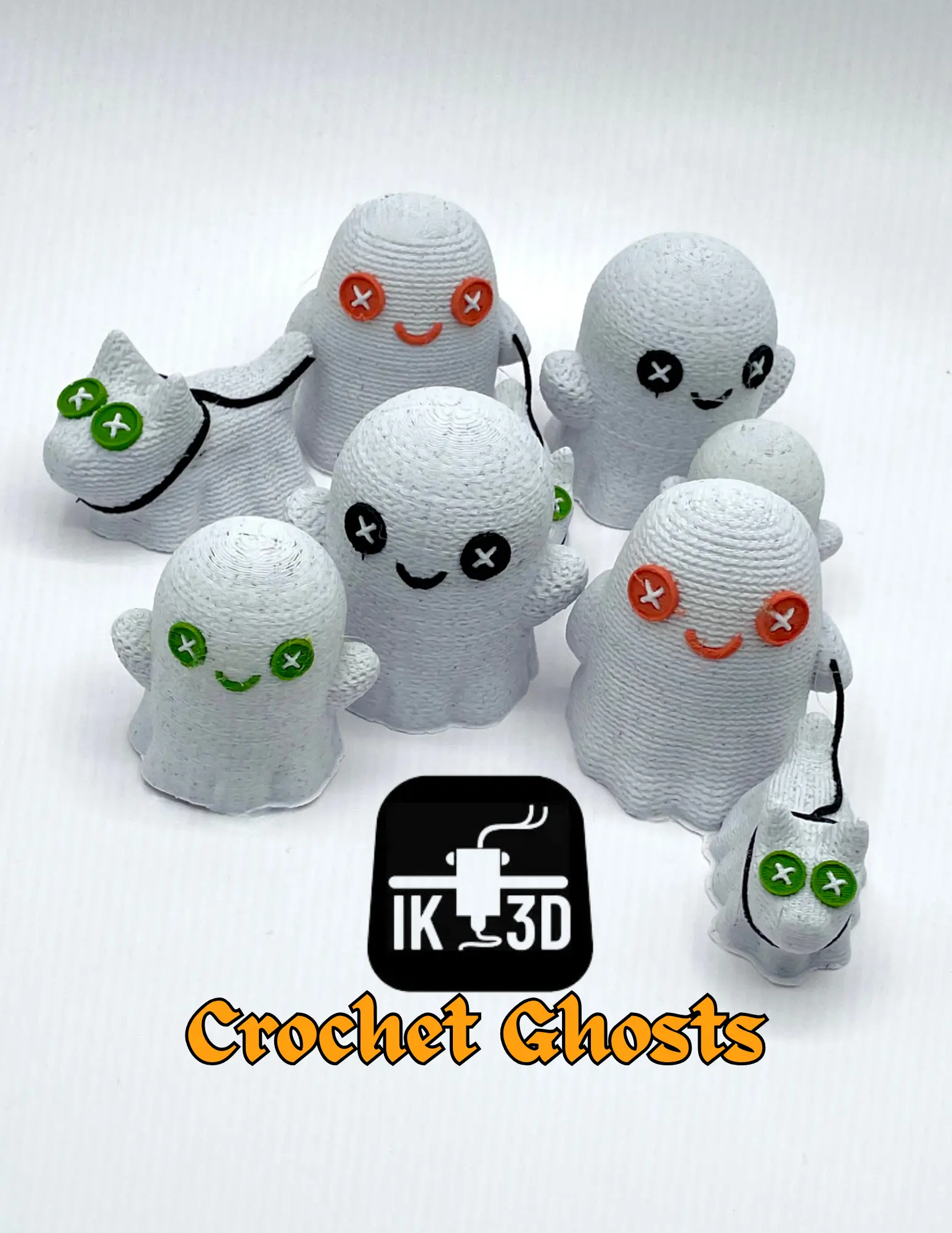 Cute Crochet Ghost with Dog Candle Holder / Easy Print - Polymaker Marble White, Marble Brick, Forest Green and Charcoal Black - 3d model
