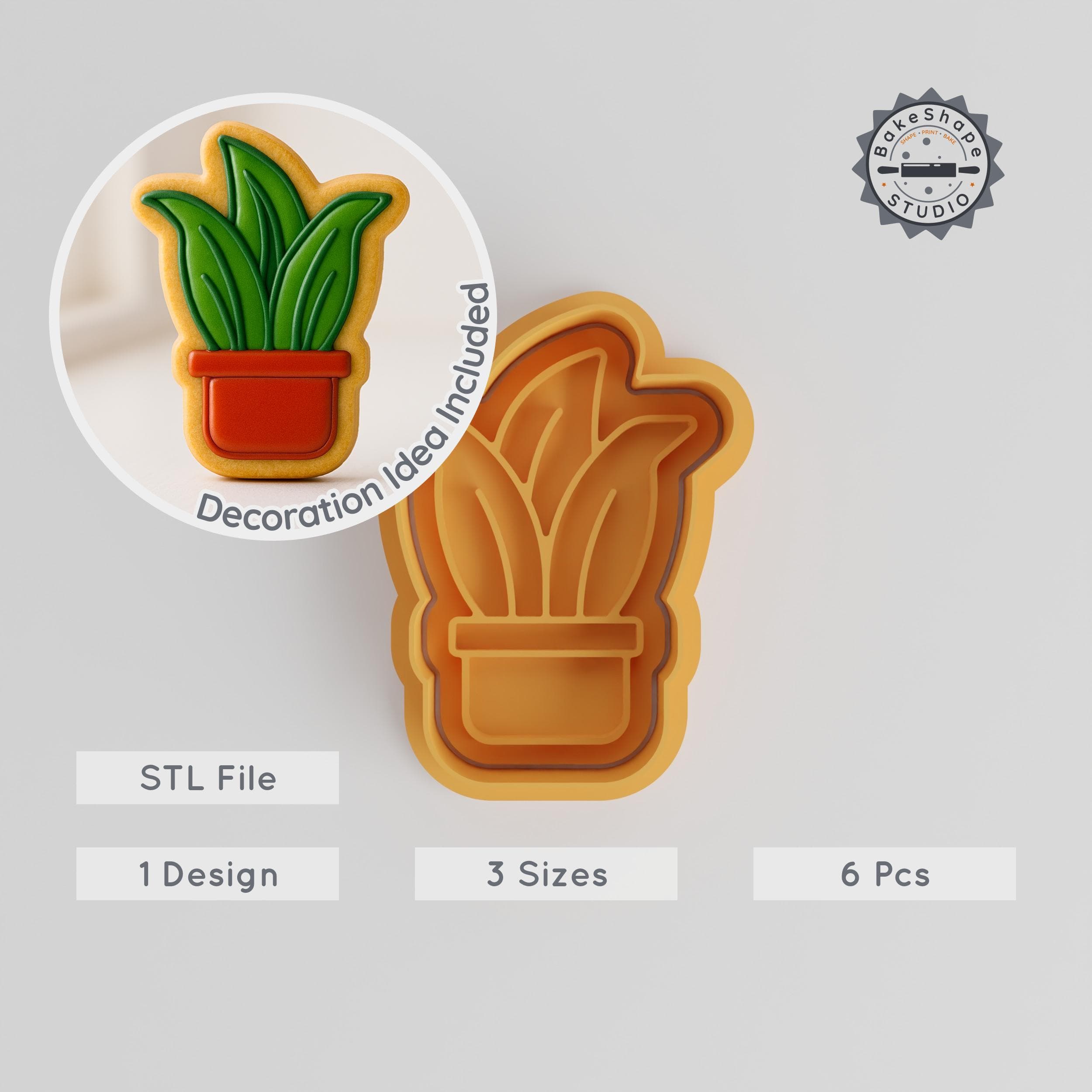 Bent Snake Plant Shape Cutter & Stamp, Cookie & Fondant Decor, 6-Piece Set, Sizes S/M/L PRODUCT_401 3d model