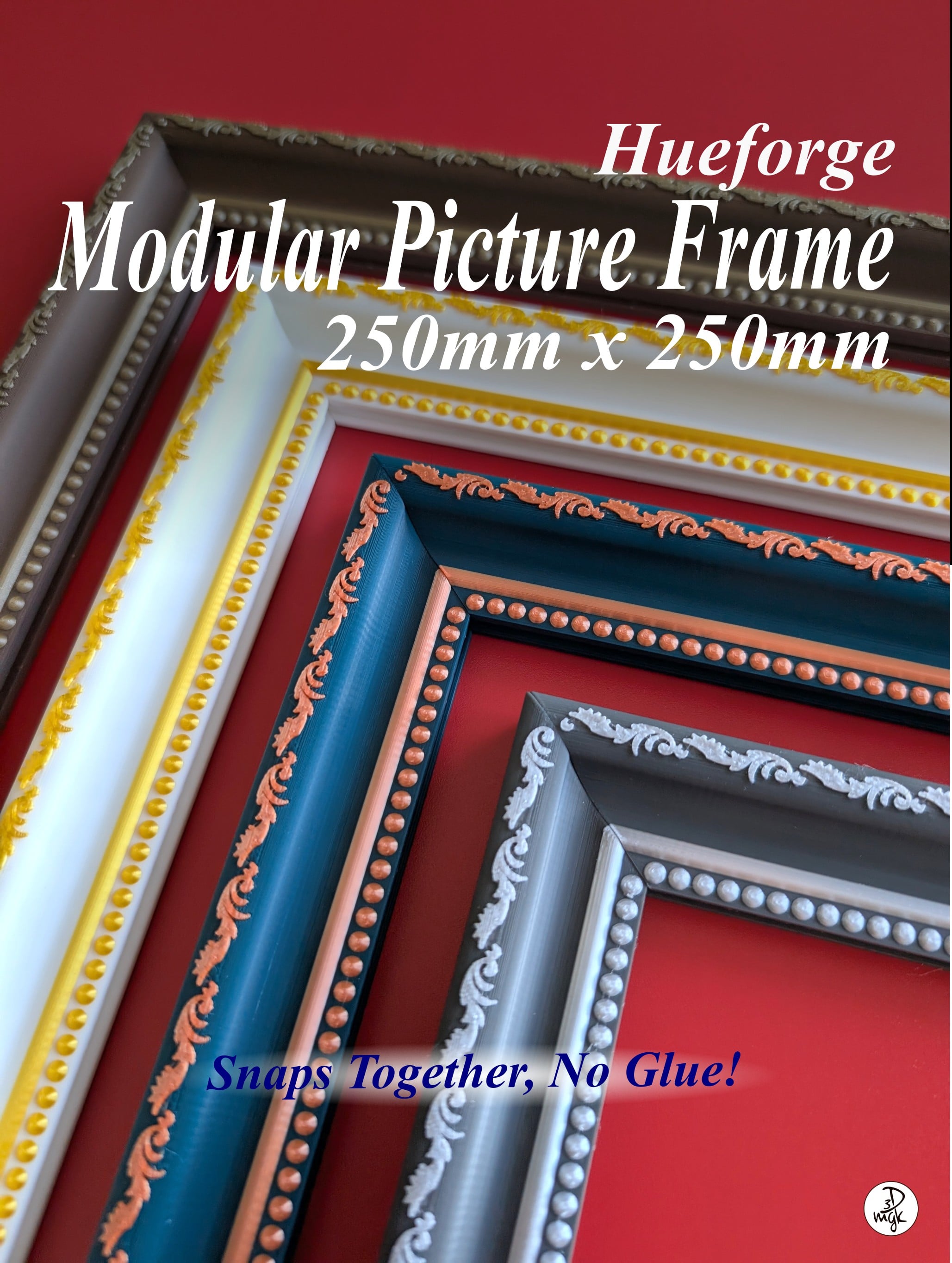 250 x 250mm Modular Picture Frame for Hueforge - SCROLL BEAD 3d model
