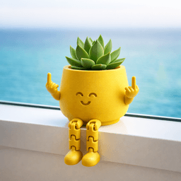 Flexi Middle Finger Planter | Articulated Happy Face Plant Pot 3d model