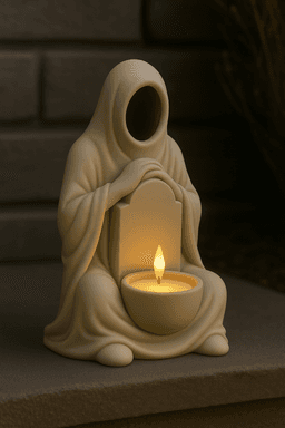Free Faceless Hooded Tealight Holder STL – Gothic Memorial Candle Holder 3D Print 3d model