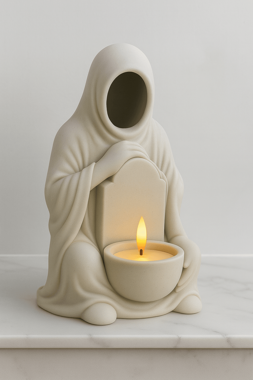 Free Faceless Hooded Tealight Holder STL – Gothic Memorial Candle Holder 3D Print 3d model