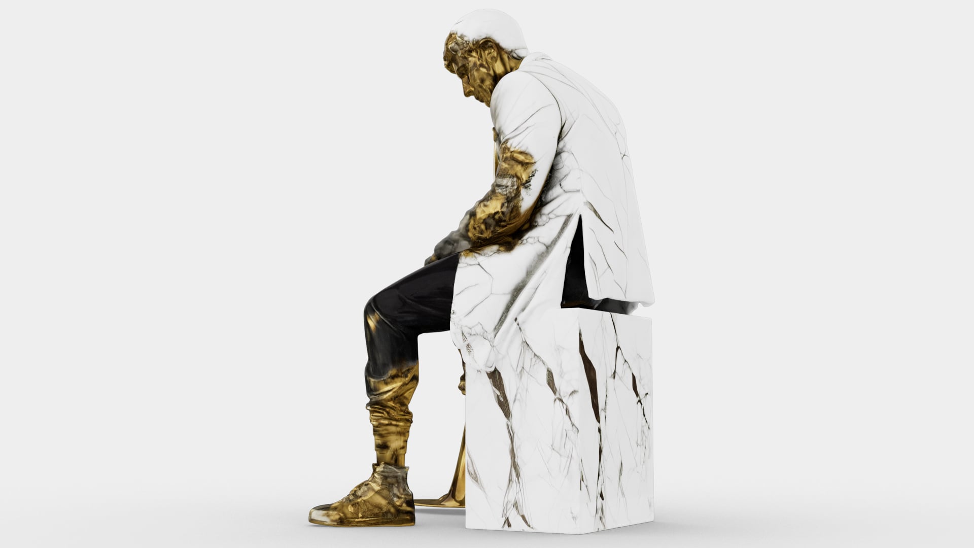 Marble Melting Thinking Man 3d model