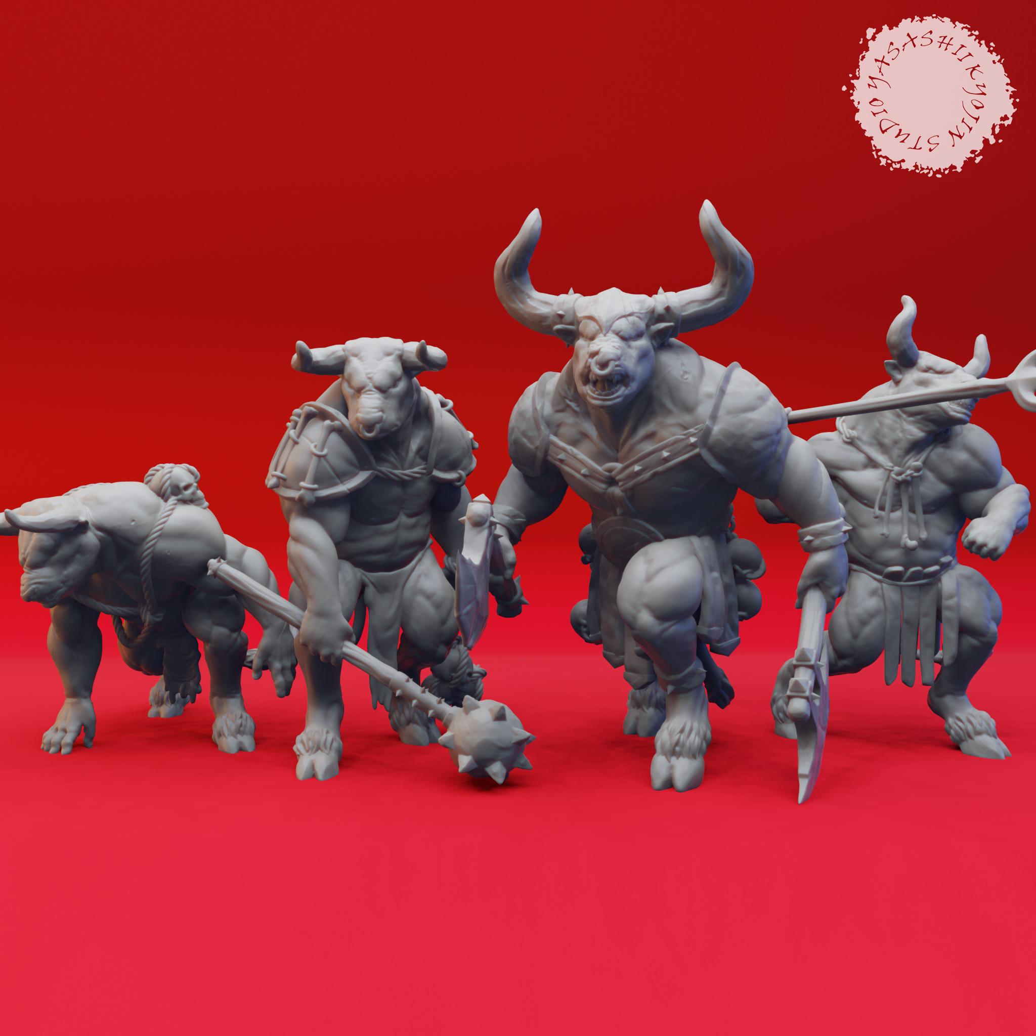 Minotaur Warband - Tabletop Miniatures (Pre-Supported) 3d model