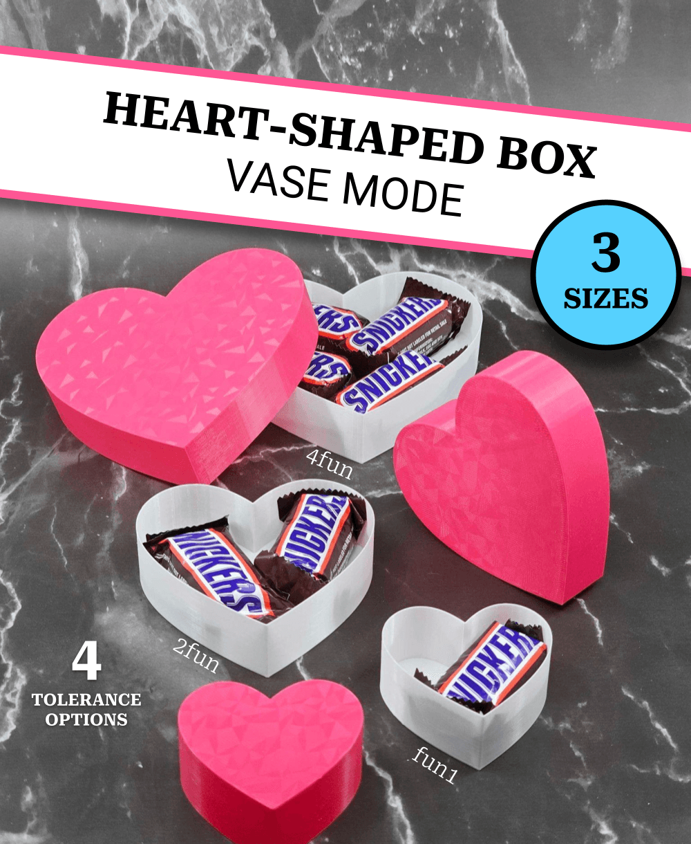 Vase Mode Heart-Shaped Boxes | 3 sizes, 4 tolerance options | Valentine's Day Gift Box 3d model