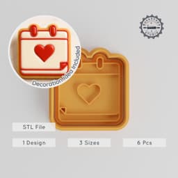 Heart Calendar Shape Cutter & Stamp, Cookie & Fondant Mold Set, S/M/L Sizes, 6-Piece Event Planning Tool PRODUCT_38 3d model