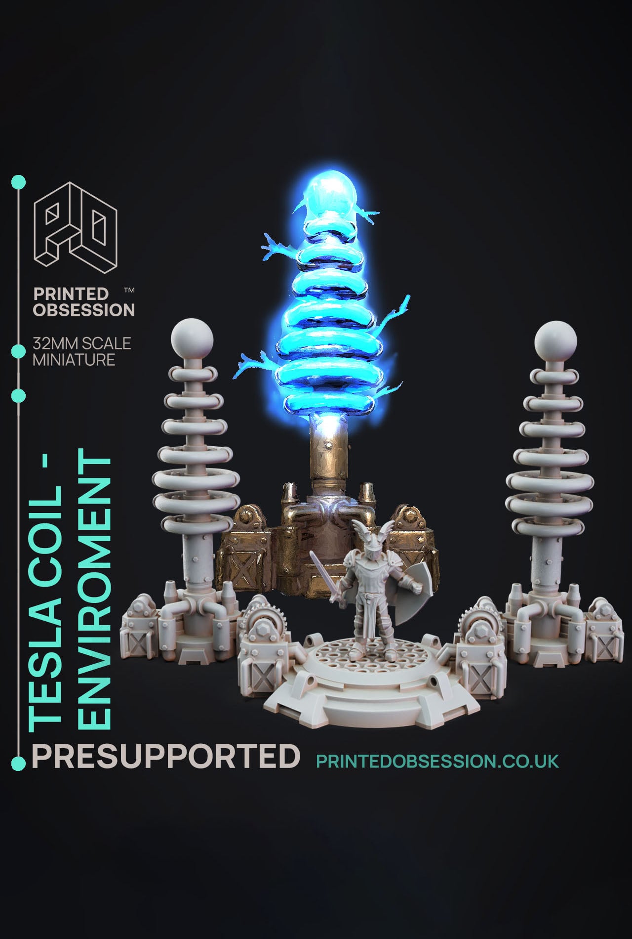 Tesla Coil - Dr Frankensteins Monster - PRESUPPORTED - Illustrated and Stats - 32mm scale 3d model