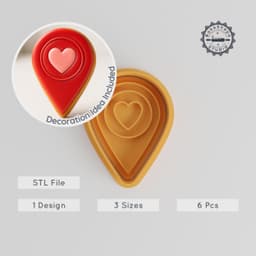 Heart Location Cookie Cutter & Stamp Set, Romance Fondant Shaping Tools, 6 Piece Collection, S/M/L Sizes for Baking PRODUCT_187 3d model