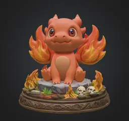 Fire Baby Dragon STL File 3D Printable Cute Fire Dragon Figurine 3d model