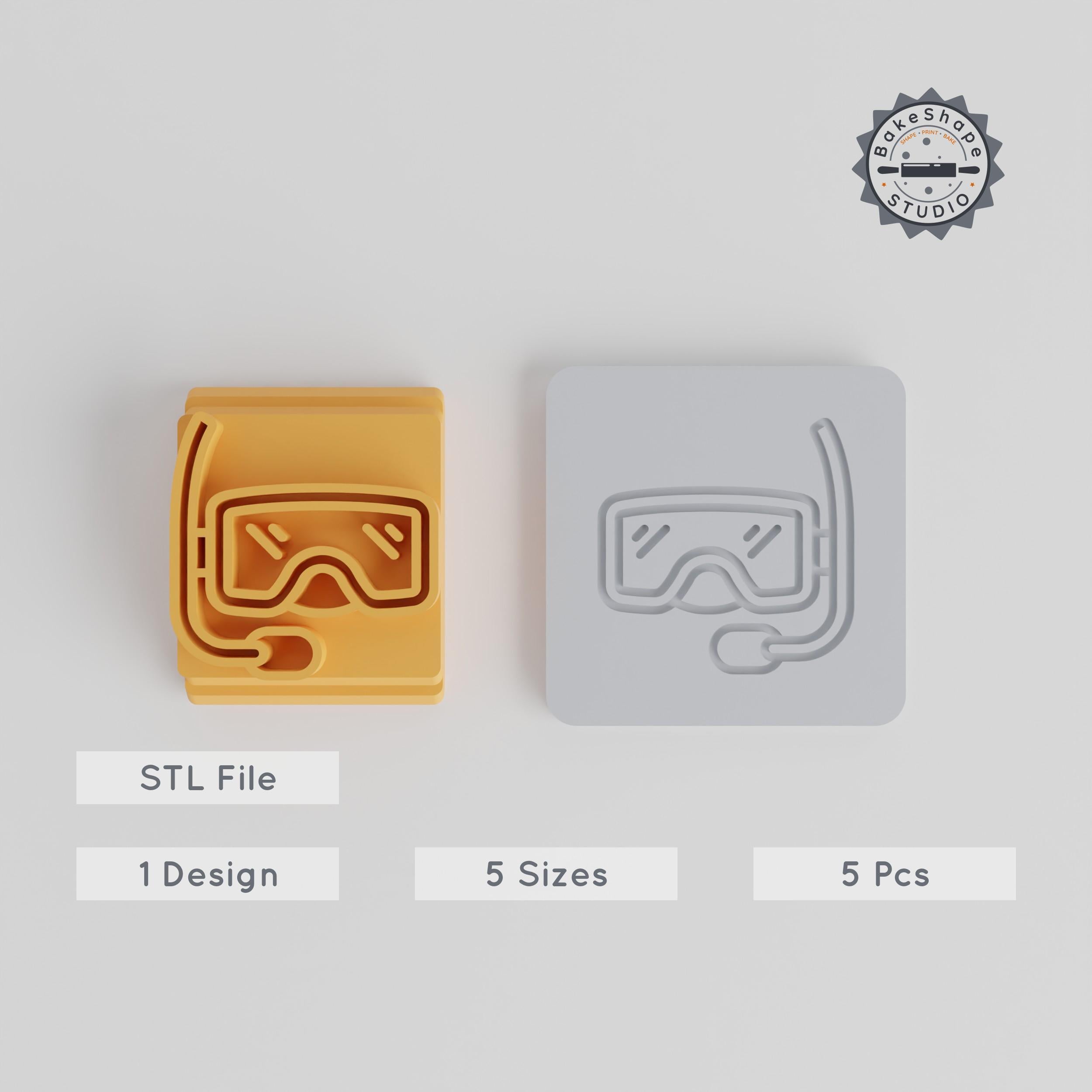 Snorkel Stamp Tile Set, 5 Sizes, Perfect for Clay, Cookies & Fondant, Water Diving Motif Collection PRODUCT_1675 3d model