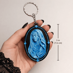 Mourning Lady Cameo Keychain STL | Gothic Veiled Woman 3D Print | Elegant Cameo Relief Model 3d model
