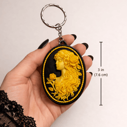 Mourning Lady Cameo Keychain STL | Gothic Veiled Woman 3D Print | Elegant Cameo Relief Model 3d model