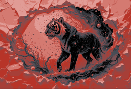 An artistic design of a tiger walking in red and black - hueforge art 3d model