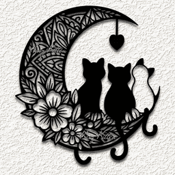 3 kittens moon heart wall art home decor 3d model