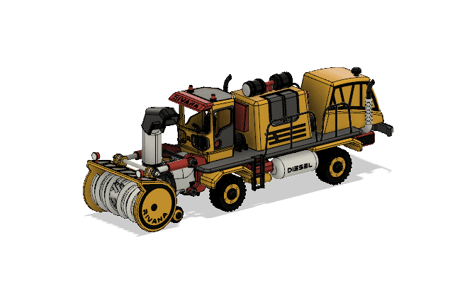 Yellow Snow Blower Truck with Movements 3d model