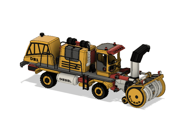 Yellow Snow Blower Truck with Movements 3d model
