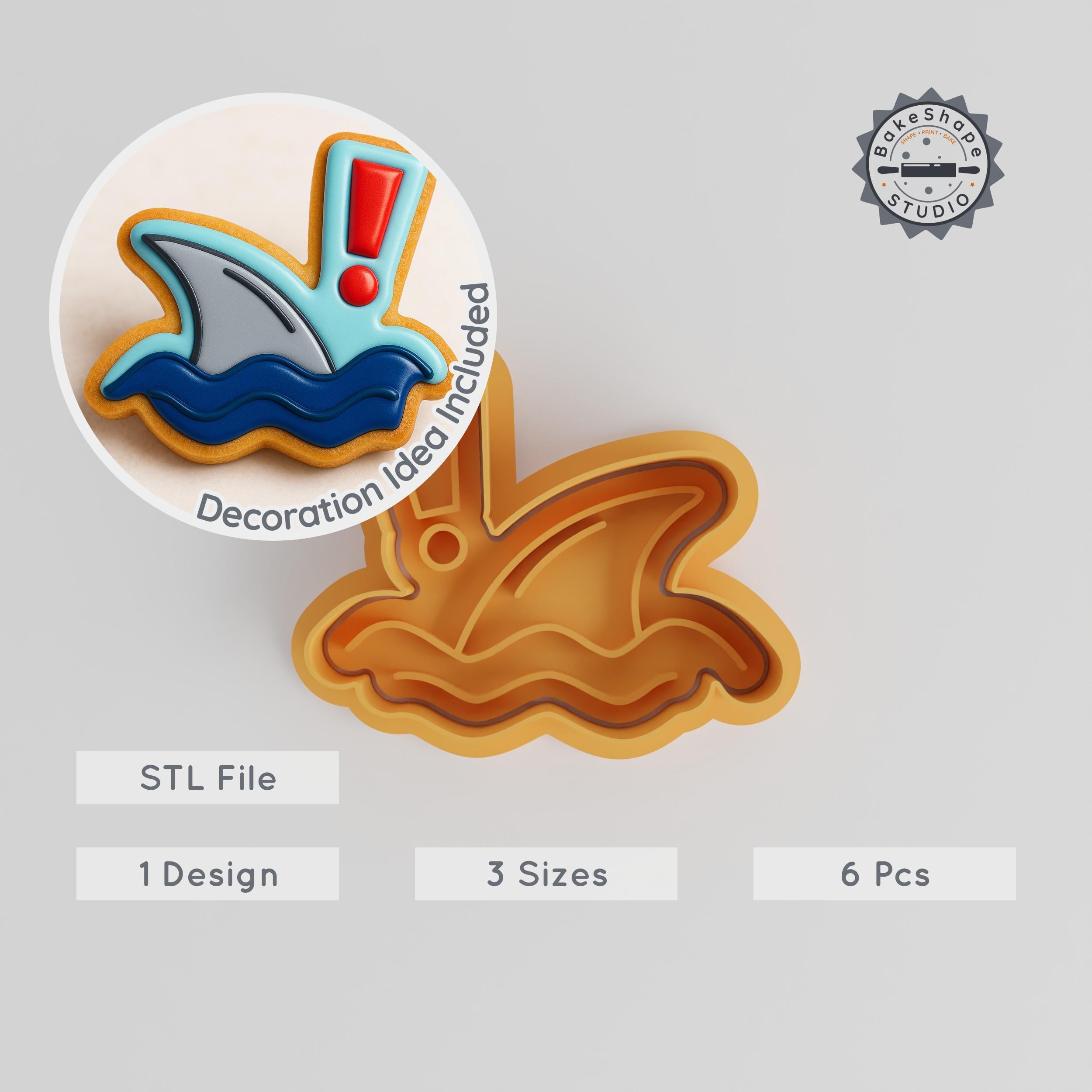 Shark Fin Cookie Cutter & Stamp Set, 6-Piece, Small Medium Large, Ocean Danger Theme, Ideal for Cookies & Fondant PRODUCT_321 3d model