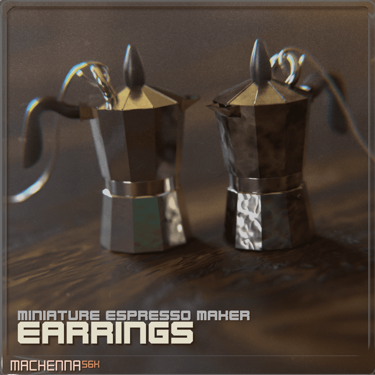 Miniature Espresso Maker Earrings 3d model