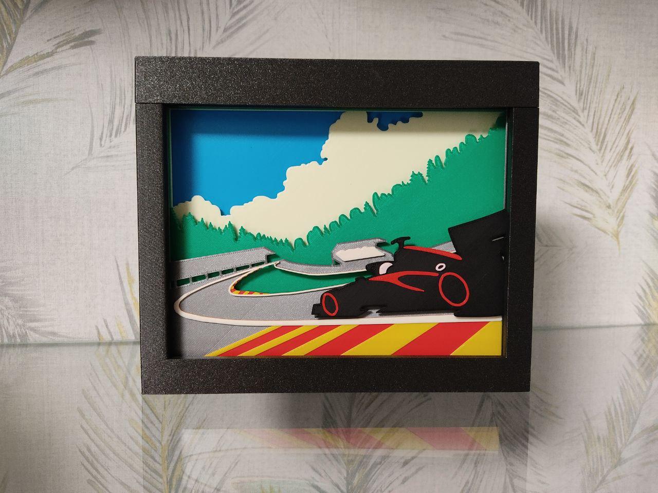 Set of plates for shadow box of the legendary Eau Rouge corner at the Spa-Francorchamps F1 circuit 3d model