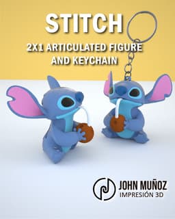 Stitch drinking – Articulated Version & Keychain 3d model
