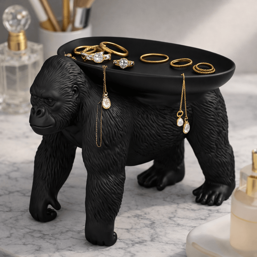 Black Gorilla Jewelry Holder STL – Luxury Vanity Tray & Ring Dish 3d model