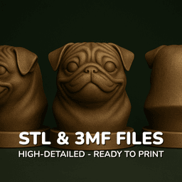 Pug Dog Bust, STL File, 3MF File, 3D Printable Dog Statue, Pet Memorial Download 3d model