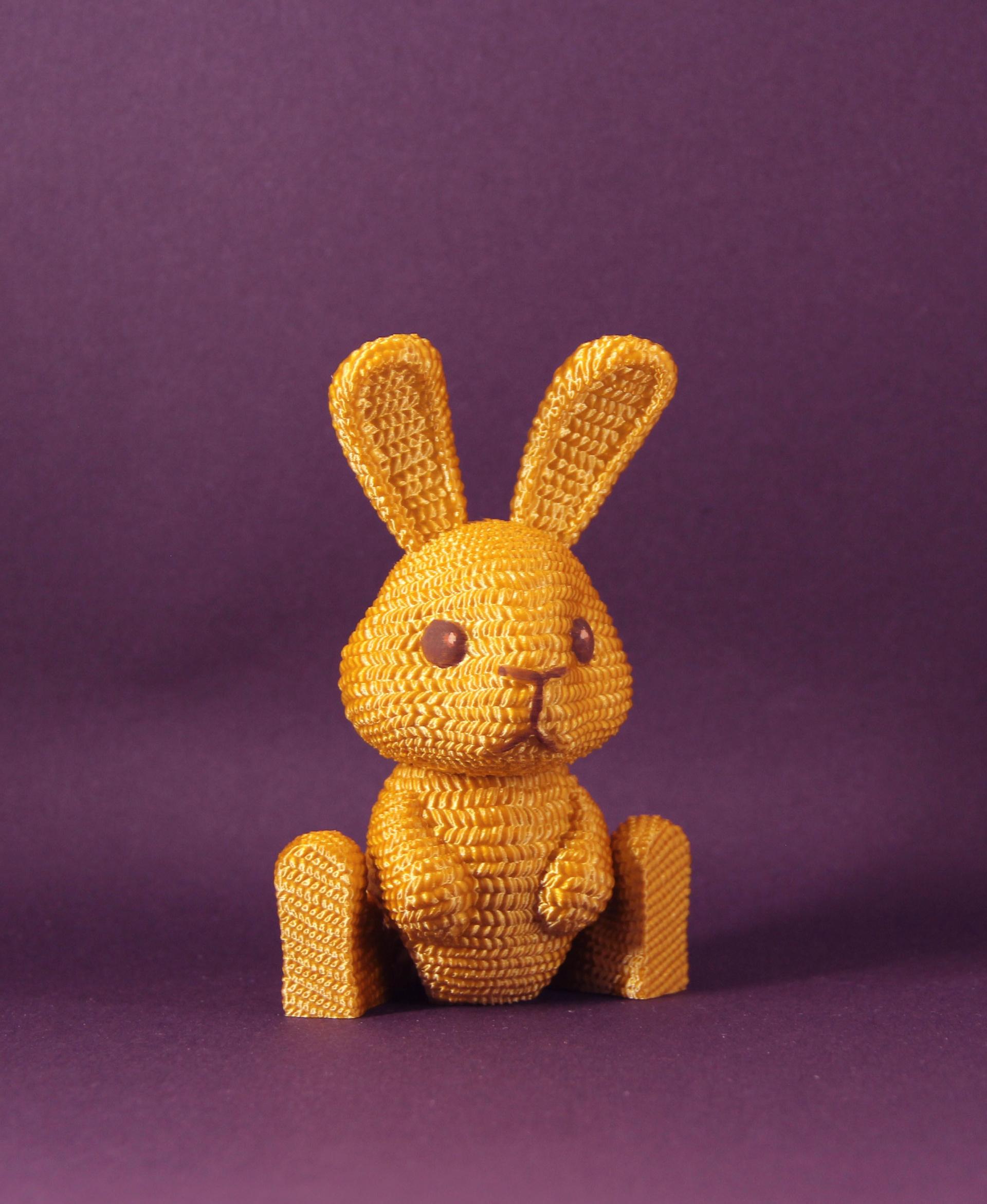 Flexi Crochet Bunny - Cute Flexi Crochet Bunny printed with Polymaker Silk Gold and painted eyes & nose - 3d model