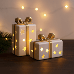 Gift Box Candle Holder Set | Star Cutout Holiday Decor | Christmas Light-Up Present Lanterns 3d model