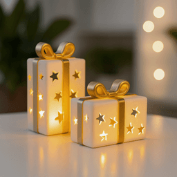 Gift Box Candle Holder Set | Star Cutout Holiday Decor | Christmas Light-Up Present Lanterns 3d model