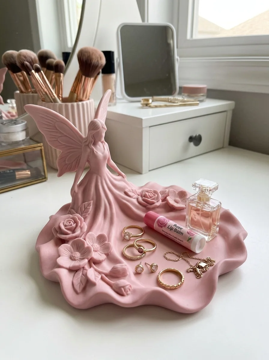 Fairy Goddess Floral Catchall Bowl - Sculptural Fantasy Jewelry Tray 3d model