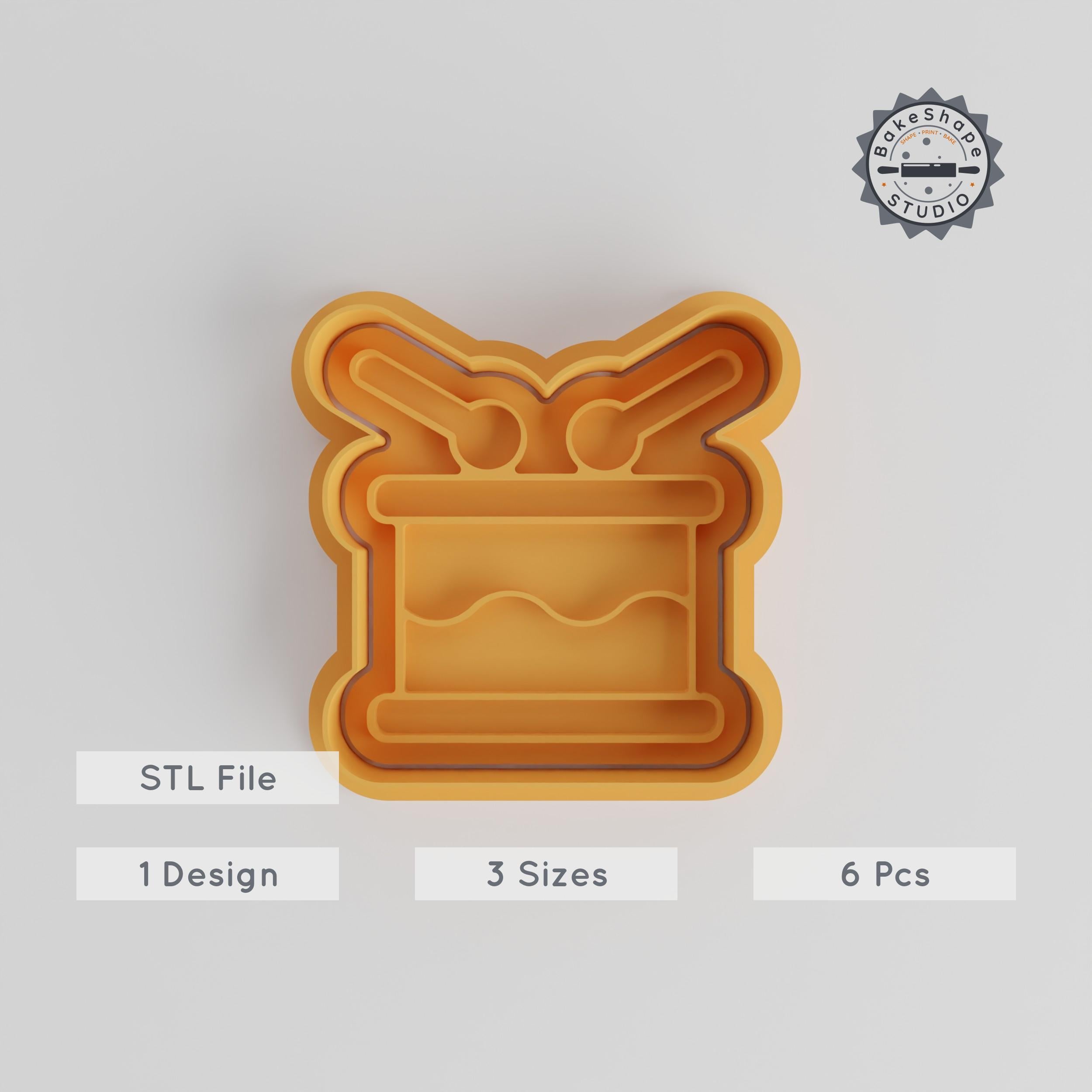 Drum Shape Cutter & Stamp Set, Cookie & Fondant Tool, 6 Pieces, Music Party Percussion, Sizes S/M/L PRODUCT_4864 3d model