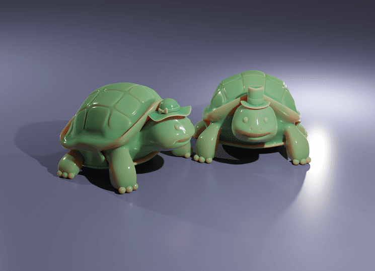 Mr and Mrs Turtle - Little desktop couple - remixable 3d model