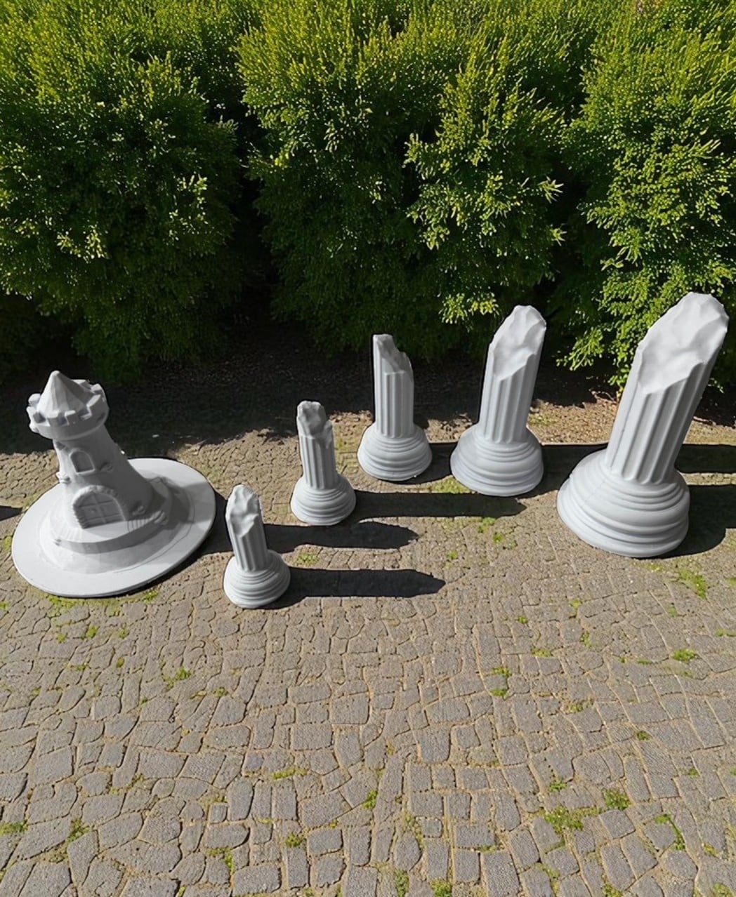 Medieval Waterside Tower & 5 Broken Columns Set 3d model