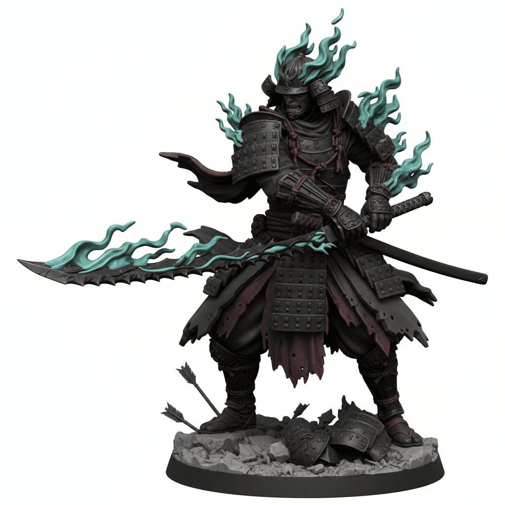Ancient Samurai Spirit Ghost Flames Printable STL File 3d model