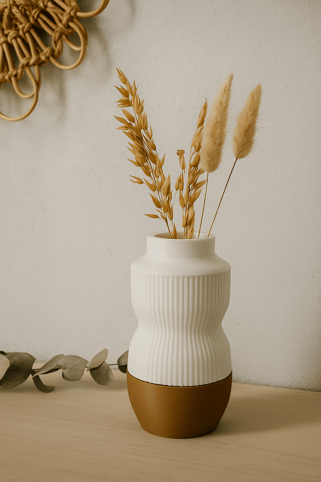 Alba Terra Vase – Matte White & Terracotta Ripple Vase 3d model