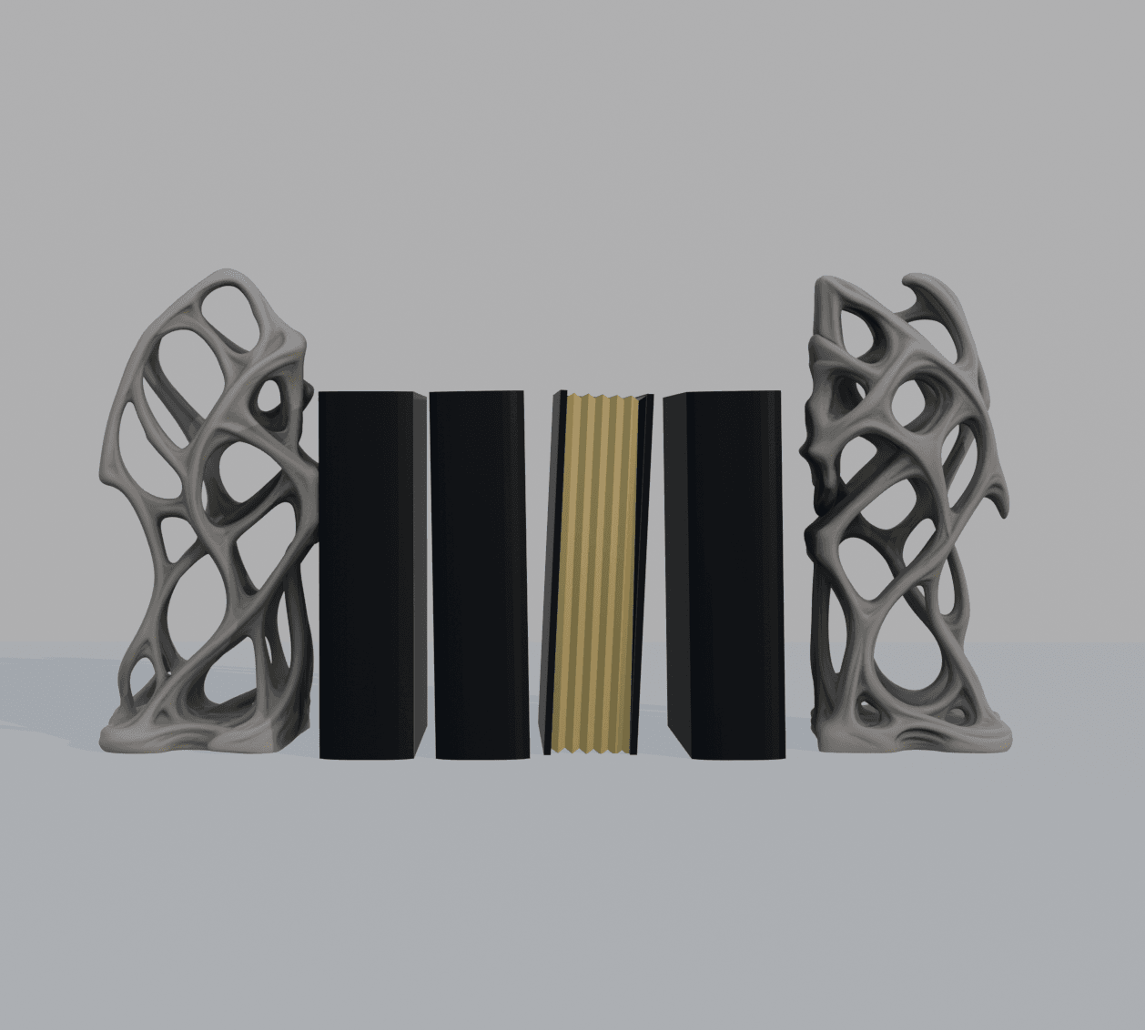 Modern Lattice Bookends – Organic Sculptural Book Holder Set for Minimalist & Gothic Decor 3d model