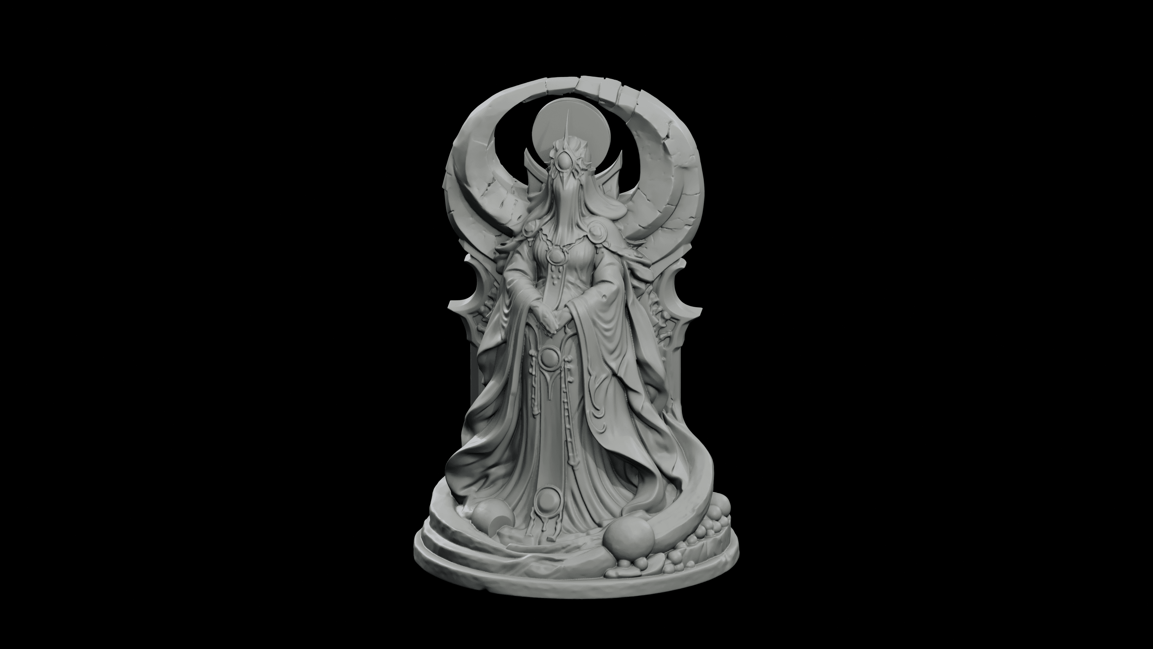 Veiled Eclipse Goddess STL - Dark Mythic Divine Statue 3d model