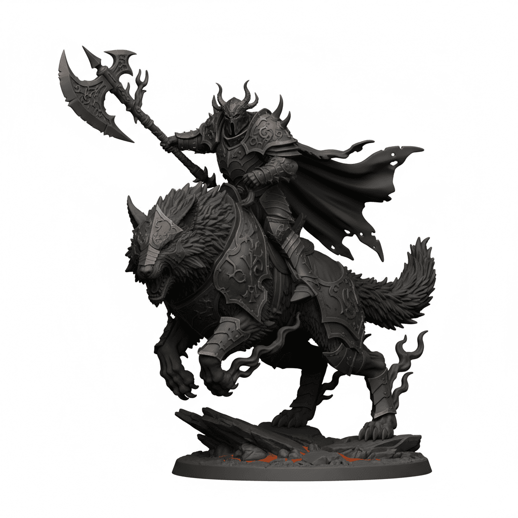 Infernal Wolf Rider Charging Printable STL Model 3d model