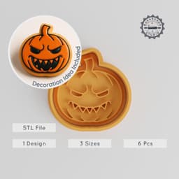 Evil Pumpkin Shape Cutter & Stamp Set, Scary Halloween Designs, Great for Cookies & Fondant, 3 Sizes, Spooky Holiday Baking PRODUCT_970 3d model